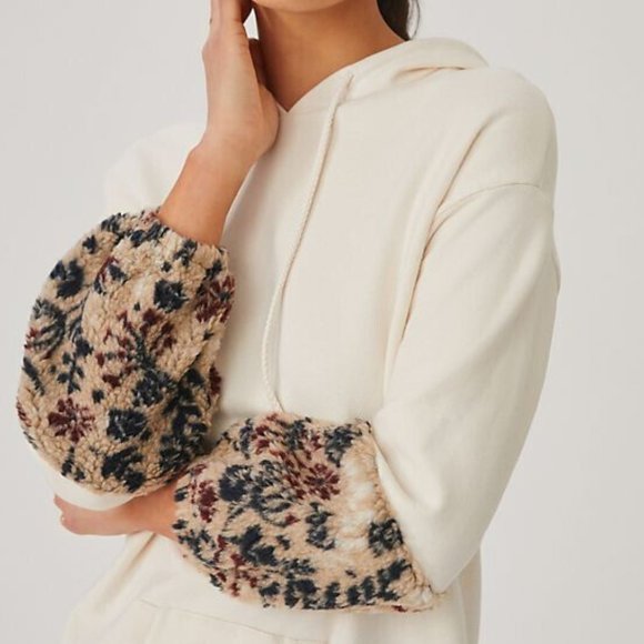 Anthropologie Amadi M NWT Hoodie Tunic Mini Dress Faux Fur Lounge Sweatshirt - Picture 3 of 4